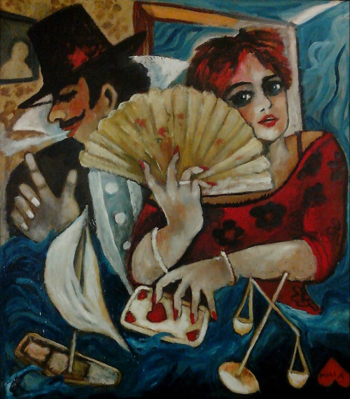 "Die ewigen Spieler-  Állandó játékosok", 80x90 cm,olaj, farost*