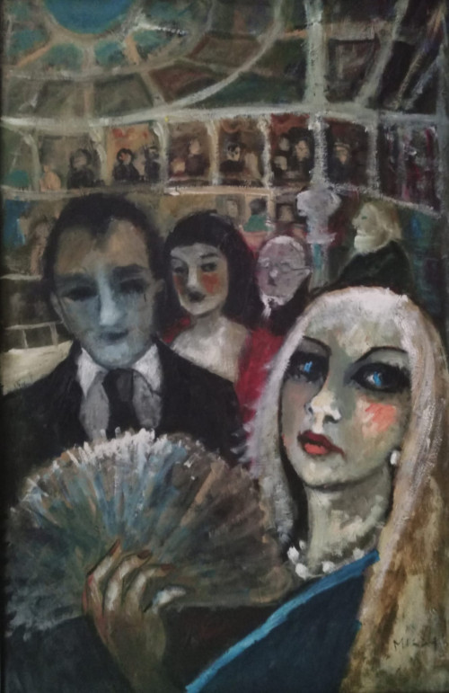 "Operában" 84x55 cm, farost-lemez,olaj *