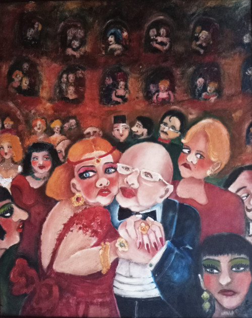 "Bécsi operabál", 83x68 cm, olaj, farost-lemez *