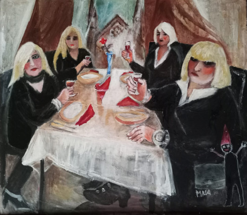 "Szegedi hölgy-koszorú" 70x80 cm, olaj-akril, farost-lemez *