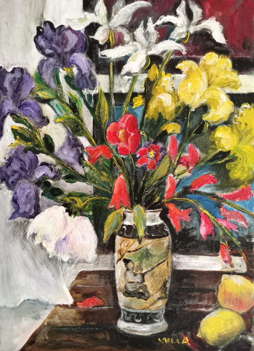 Ajándék virágom a kínai vázámban, 70x50, feszített vászon,akril