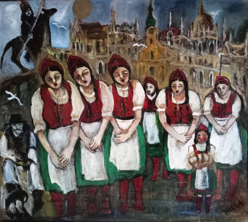 "Magyar népdal" 78x88 cm, farost-lemez, olaj-akril *