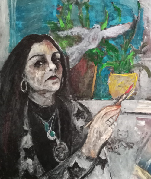 Önarckép, 68x50, cm farost-lemez, olaj-akril, *