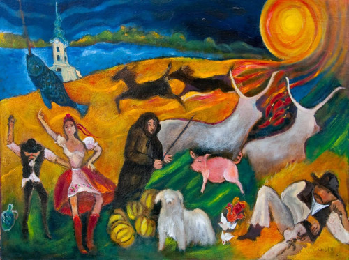 "Magyar impressziók",65x95 cm,olaj ,farost-lemez *