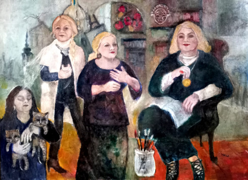 "Négy testvér", 88x120 cm,farost-lemez olaj *