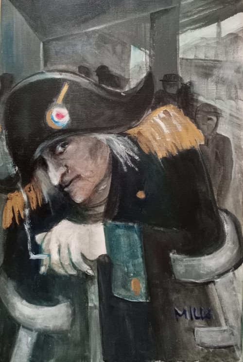 Találkozásom a  bécsi buszpályaudvaron "Napóleonnal", 60x40 cm, olaj, feszített vászon *