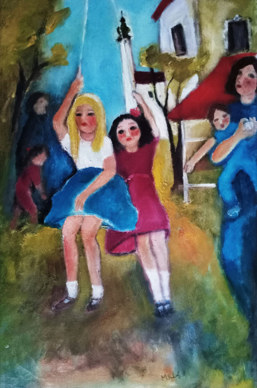 "Hintázó lányok" 60x40, feszített vászon, olaj *