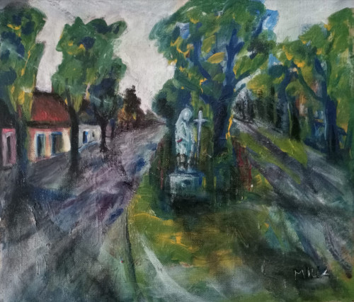 "Mindszenti utcakép", 48x55 cm, farost- lemez, olaj *