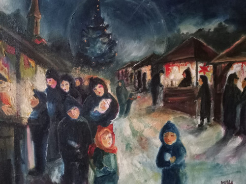 Karácsonyi vásár, 40x50 cm, feszített vászon,olaj,*