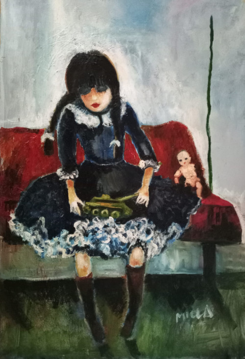 "Lány játékokkal" 60x40 cm,olaj, feszített vászon