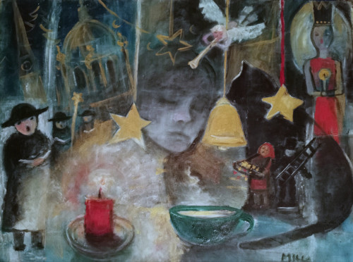 "Csendes éj", karton, 45x60 cm, olaj *