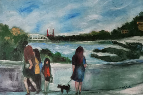 "Séta a szegedi TISZA-parton", 40x60 c,, feszített vászon,olaj *