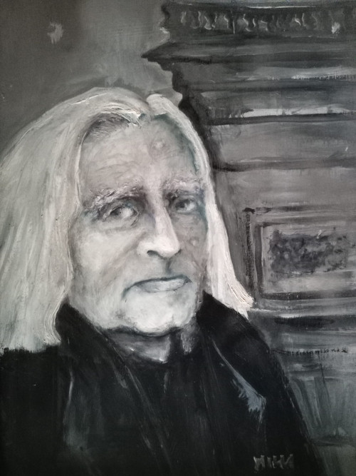 Liszt Ferenc, 31,5 x 55 cm, olaj, farost