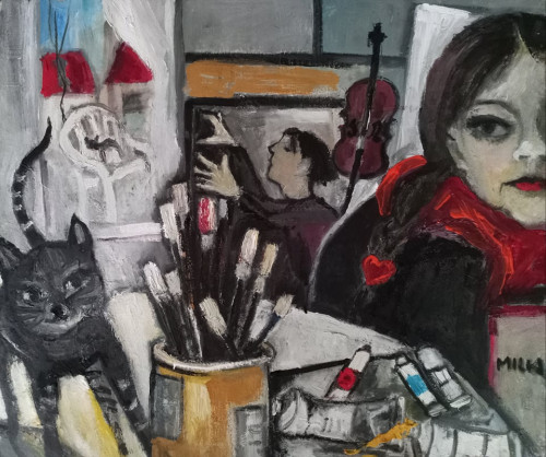 "A karmester Currentzis T. és én", 50x58 cm, olaj-akril, farost *