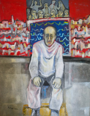 ABED ABDI
Self Portrait in The Shadow of The Situation, Acrylic on canvas, 101 x 131 cm (2024).