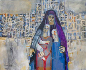 ABED ABDI
Mother and Her Children Amidst the Ruins,
Acrylic on canvas, 150 x 120 cm (2023).