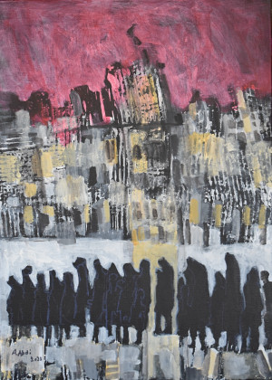 ABED ABDI
Destruction and Displacement 1, Acrylic on canvas, 50 x 67 cm (2023).